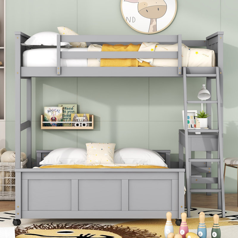 Lit superposé avec bureau, Gris