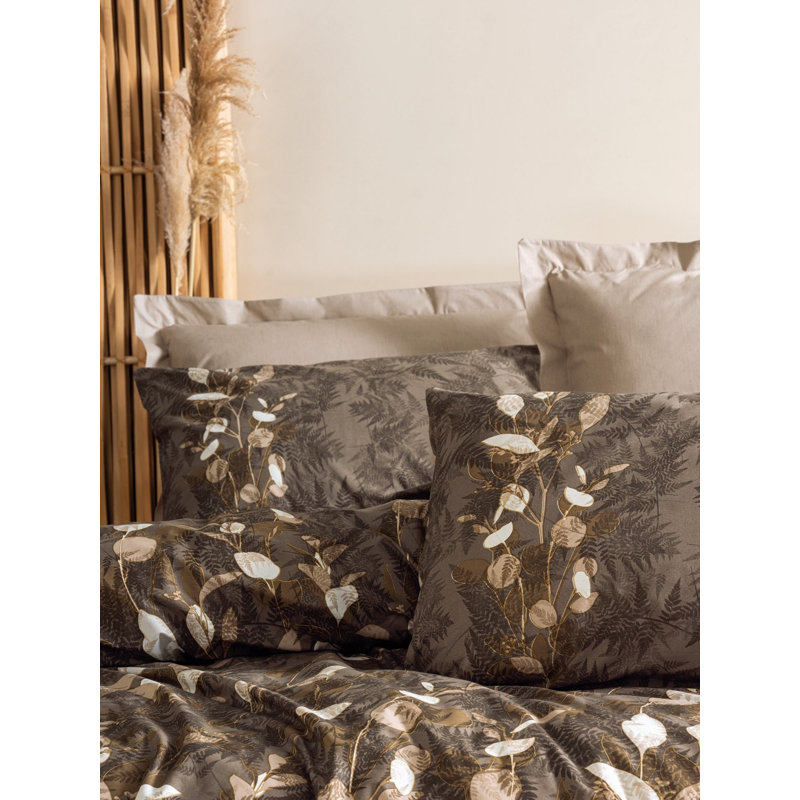 Luxury Ranforce Single XXL Quilt Cover Set, 61 x 87, 100% Cotton, Beige & Brown | Machine Washable, 145 Thread Count, Button & Envelope Closure, Soft & Durable, Perfect for Cozy Bedrooms & Elegant Decor