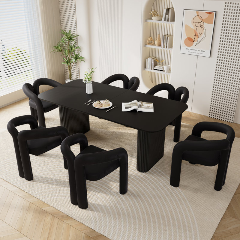 Double Pedestal Dining Set with Chairs, Black, 7