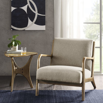 Fauteuil confortable avec revêtement texturé, structure en bois massif et méridienne relaxante en mousse souple, confort de revêtement