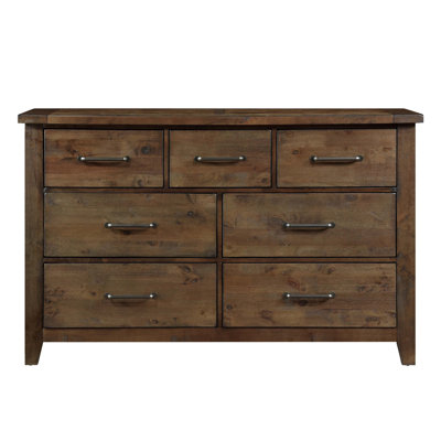 Classic Burnished Brown Dresser 1pc Solid Rubberwood 7 Drawers Bedroom Furniture Rustic Look