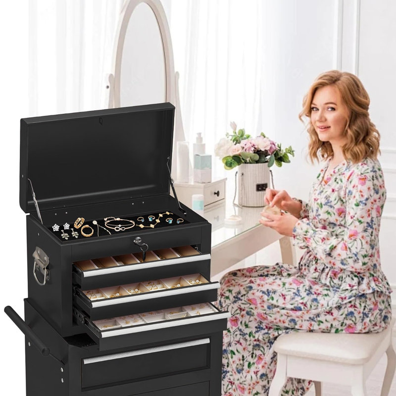  4 Drawer Steel Combination Set with Wheels, Black