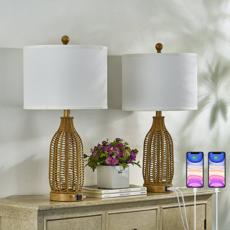 24.5" Natural Rustic Paper Rope And Metal Table Lamp For Living Room and Bedroom