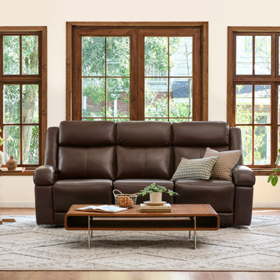 85.8″ 3-Seat Top-Grain Leather Power Recliner Sofa with USB Charging
