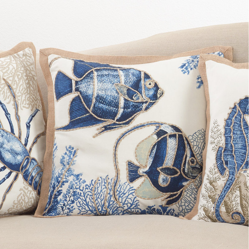 Neptunian Stitched Fish Down Filled Cotton Throw Pillow