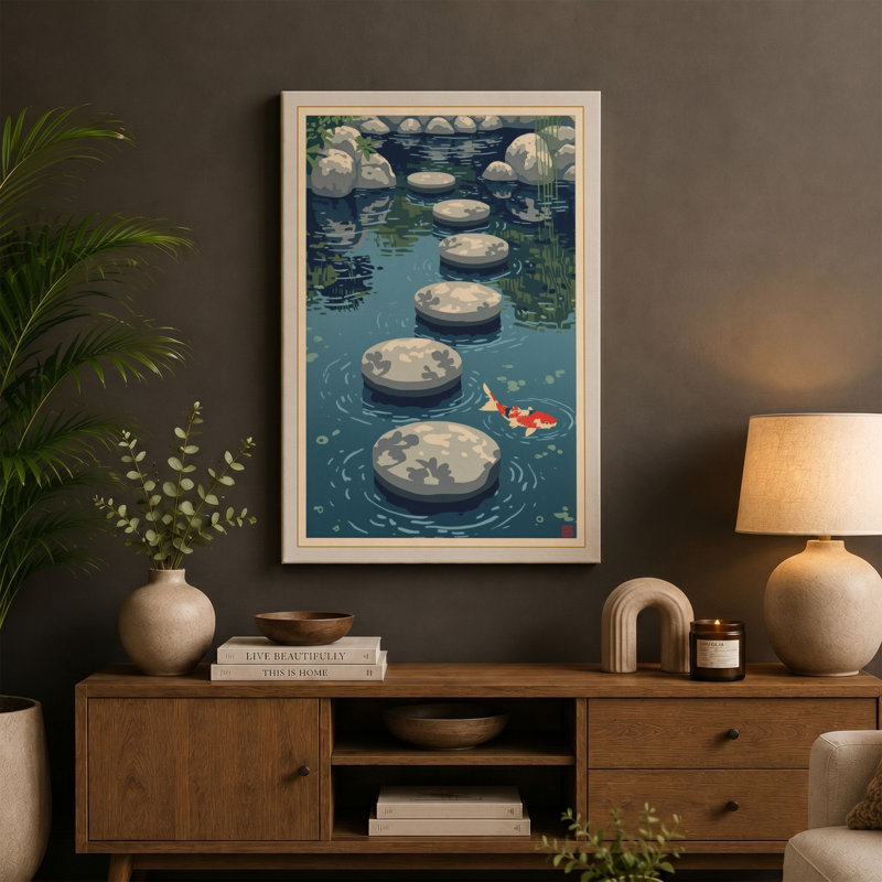 Lily Pads in Stillness Japandi - Wrapped Canvas, 30x20 - 76.2 x 50.8 cm, White Border