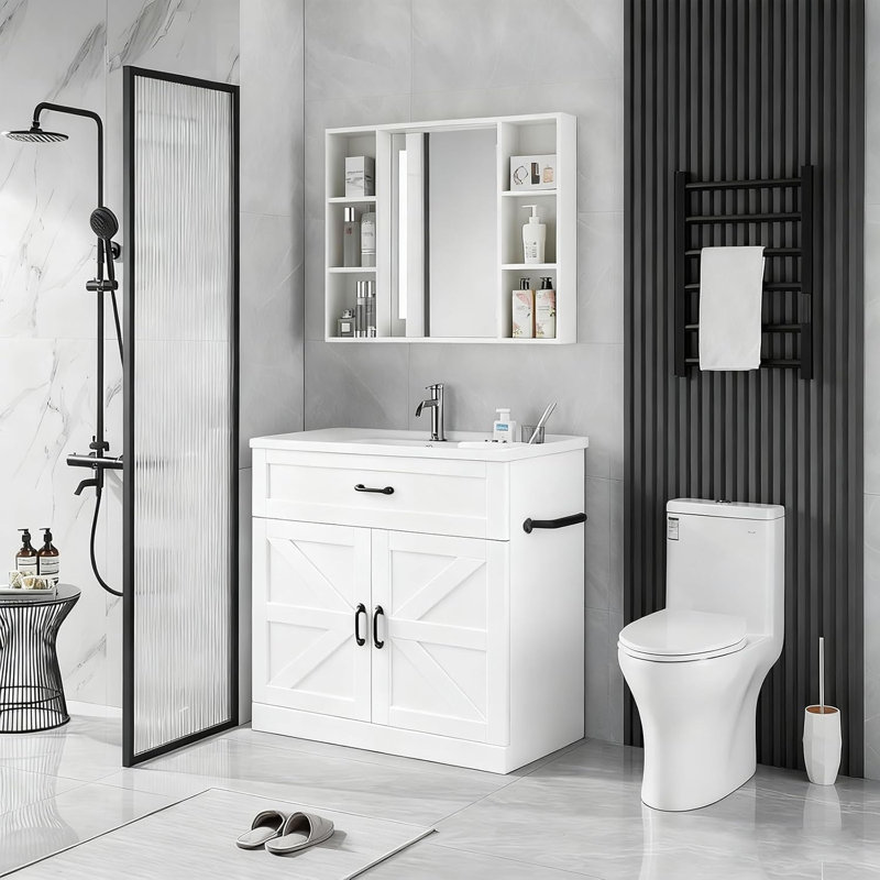 31 Inch Farmhouse Freestanding Bathroom Vanity, White