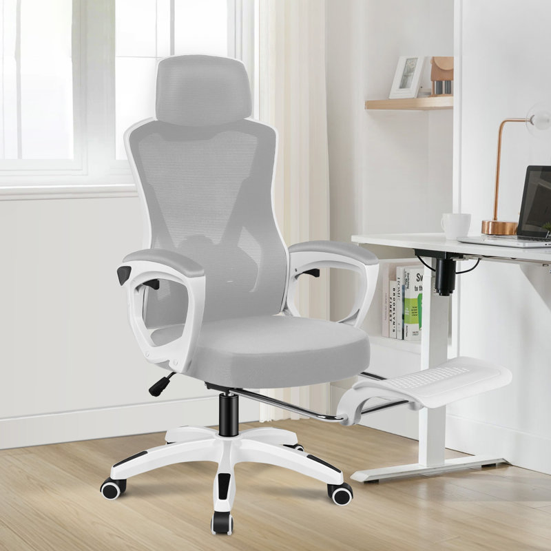 Office Chair with Headrest, Grey, White