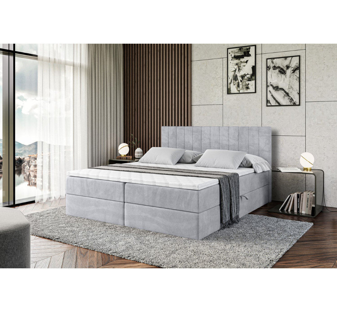 Boxspringbett Anzum mit H4 Multipocket-Matratze, Bettkasten und Topper