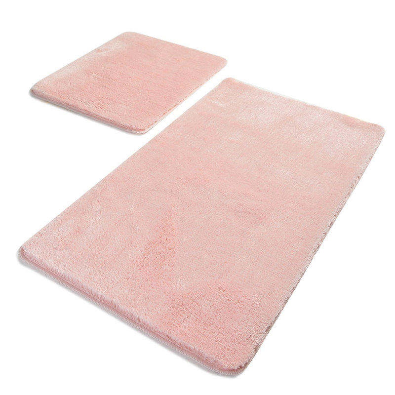 Luxurious Acrylic Bathmat Set (2 Pieces) in Soft Pink | Antibacterial, Non-Slip Design | 19.7 x 23.6 in & 23.6 x 39.4 in | 100% Acrylic, 1.5 lbs/ft² | Machine Washable at 30°C | Ideal for Bathroom Comfort and Safety
