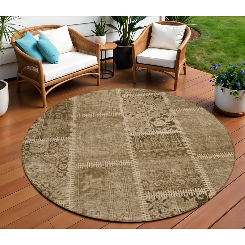 Tapis rond 8 po brun et beige