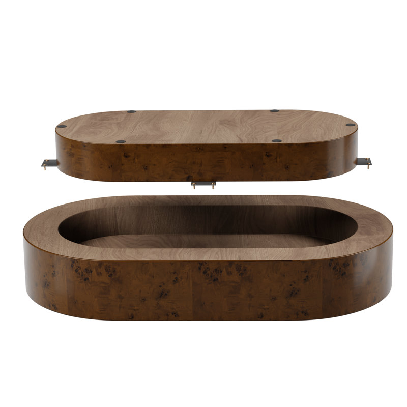Table basse ovale en bois massif de 43,7 po avec piédestal robuste en bois massif de style Mid-Century pour salon, Noyer