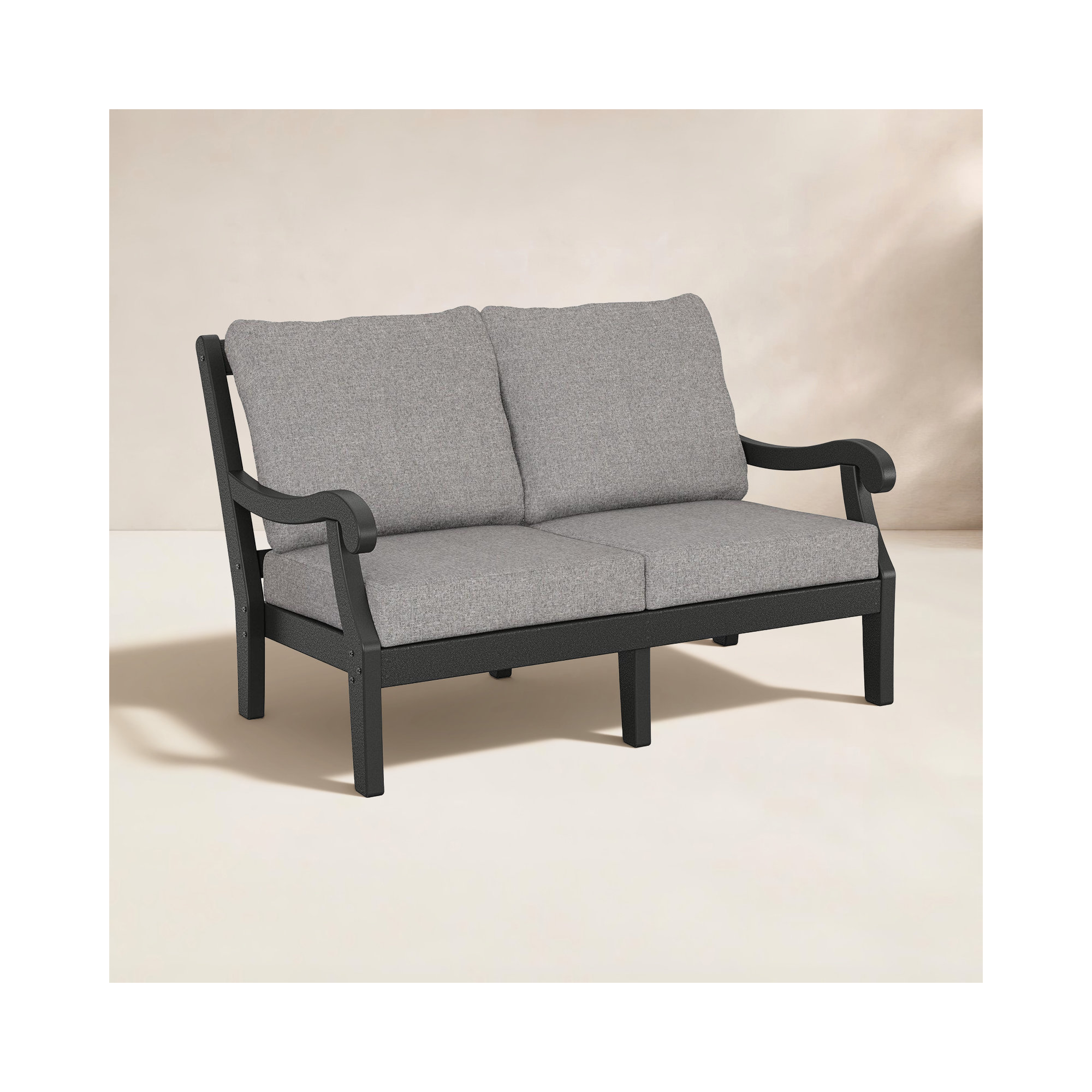 POLYWOOD x Birch Lane Verlyn Deep Seating Loveseat, Dune Burlap Cushion/Slate Gray Frame