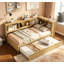 Lit de jour simple avec lit gigogne, armoires de rangement et ports USB, blanc, conception compacte et fonctionnelle pour les chambres modernes-1439904039