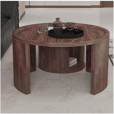Round Nesting Coffee Table Set of 2, Natural wood color Coffee Table, 31.5" Large & 18" Small Low Tables with Wood Top, Center Table for Living Room,