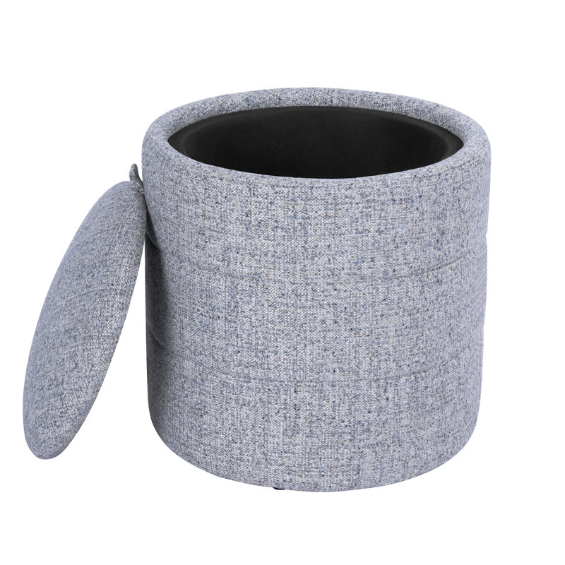 Nachita Upholstered Storage Round Ottoman, Blue Gray Woven