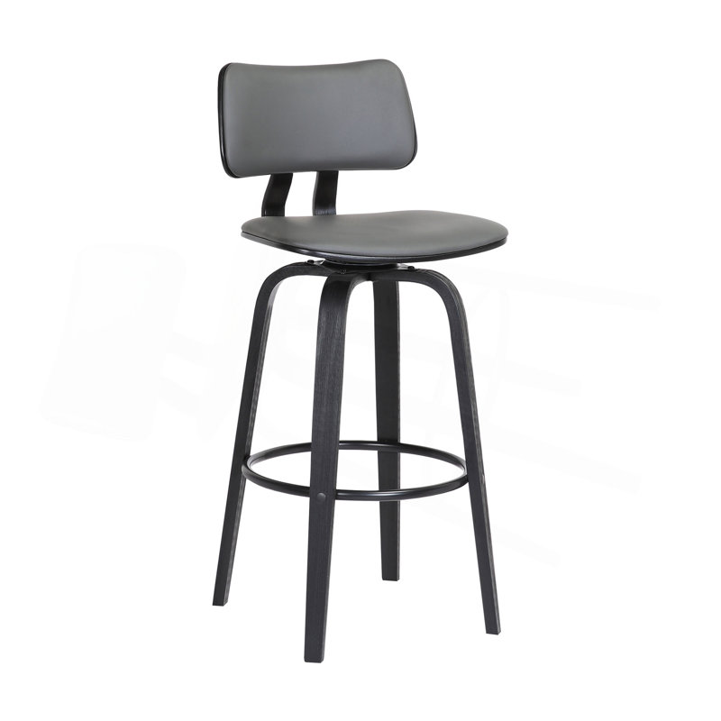 Tabouret de bar pivotant en bois noir de 30 po en similicuir gris avec métal noir