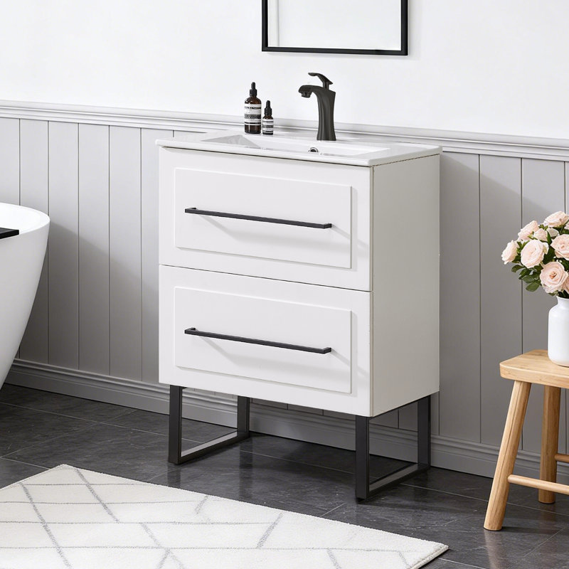 24" Modern White Free-Standing Single Bathroom Vanity