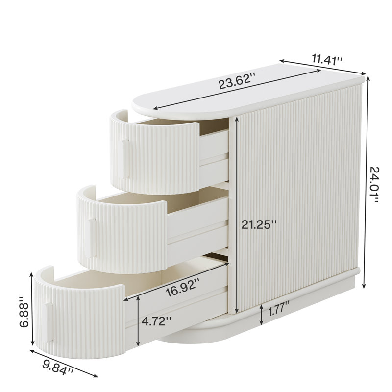 Pazmora 3 - Drawer Solid Wood End Table No assembly required, White