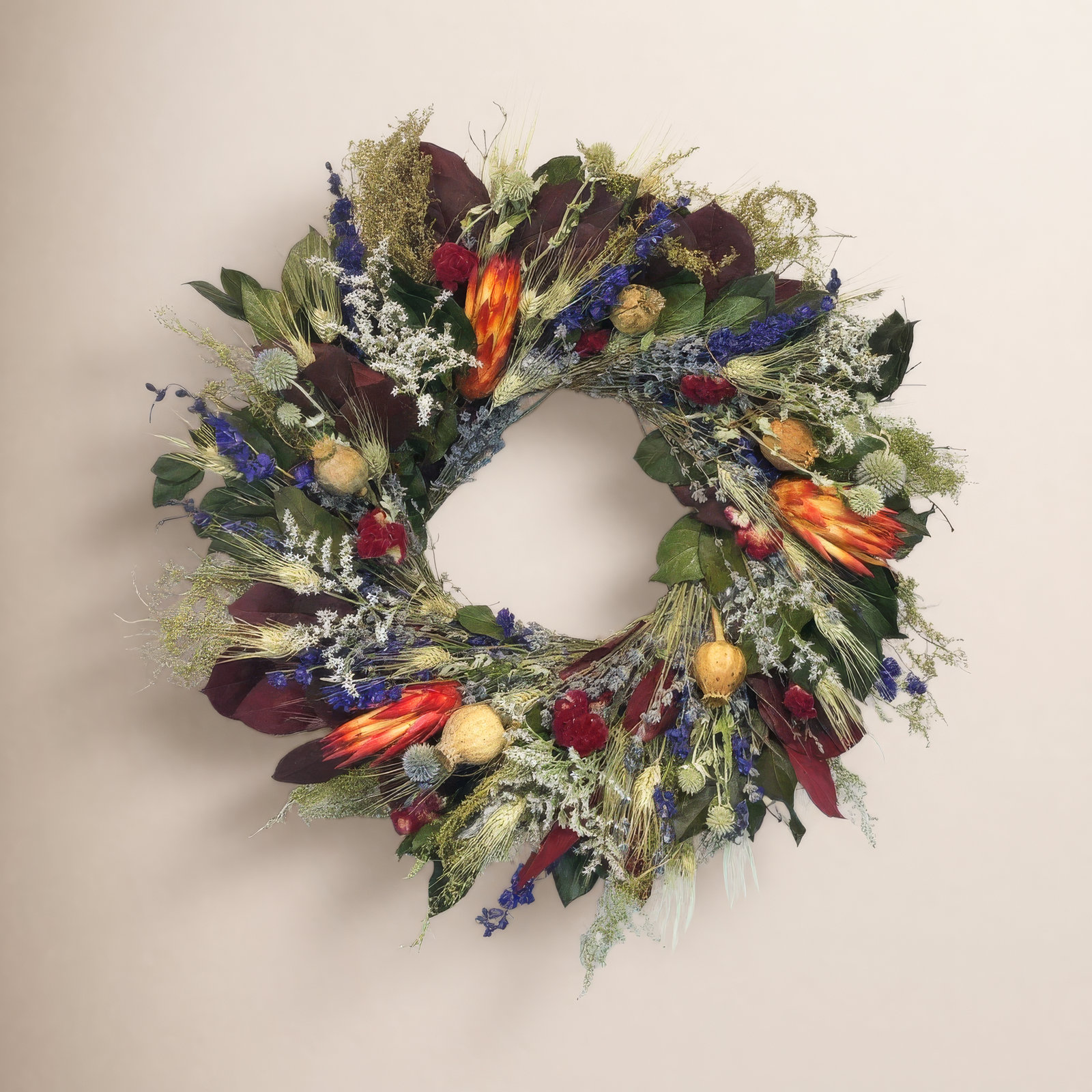 Dried Fall Villa Floral Wreath, 30" H x 30" W x 6" D