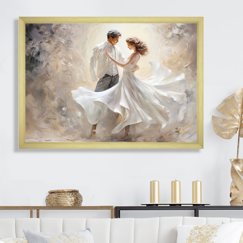 Danse valse en blanc II sur toile, L 40 po x H 30 po x P 1,5 po, Cadre doré simple
