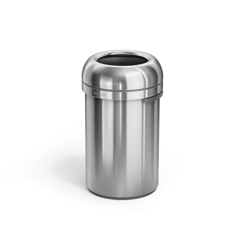 Simplehuman All-Steel Bullet Open Can, Heavy-Gauge Stainless Steel, 80L, Brushed Stainless Steel