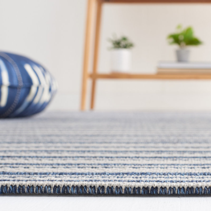 Gray and Navy Striped Wool 5' x 7' Area Rug
