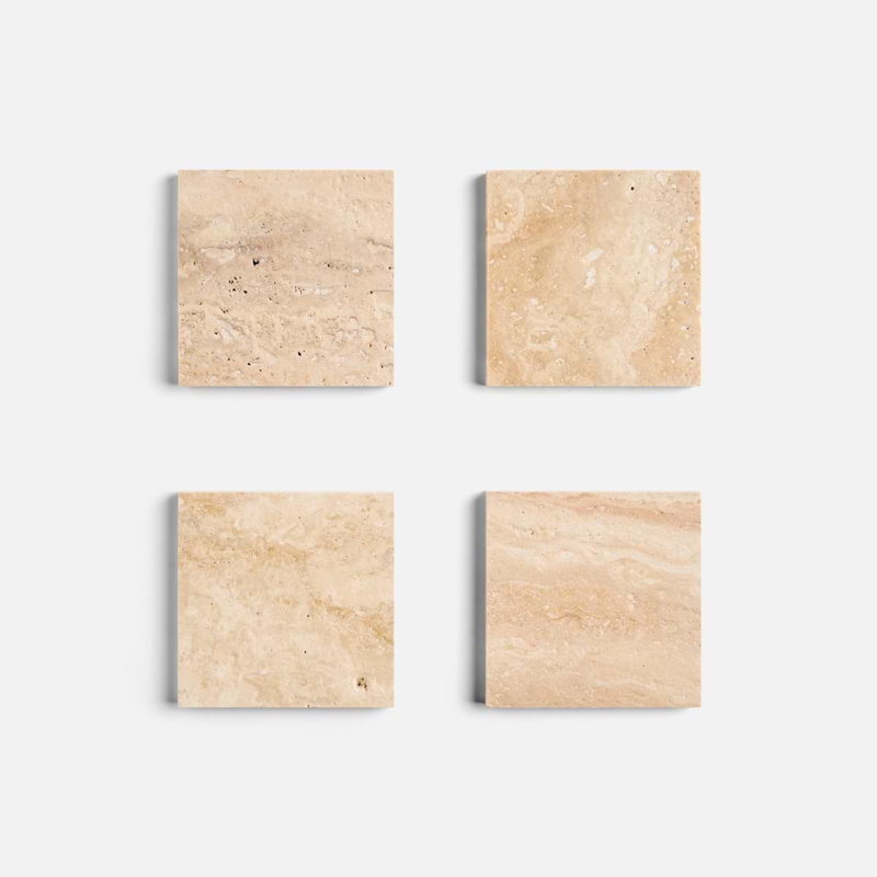 Travertine 4x4 Filled Brushed Vein Cut Tile, Classic Brushed