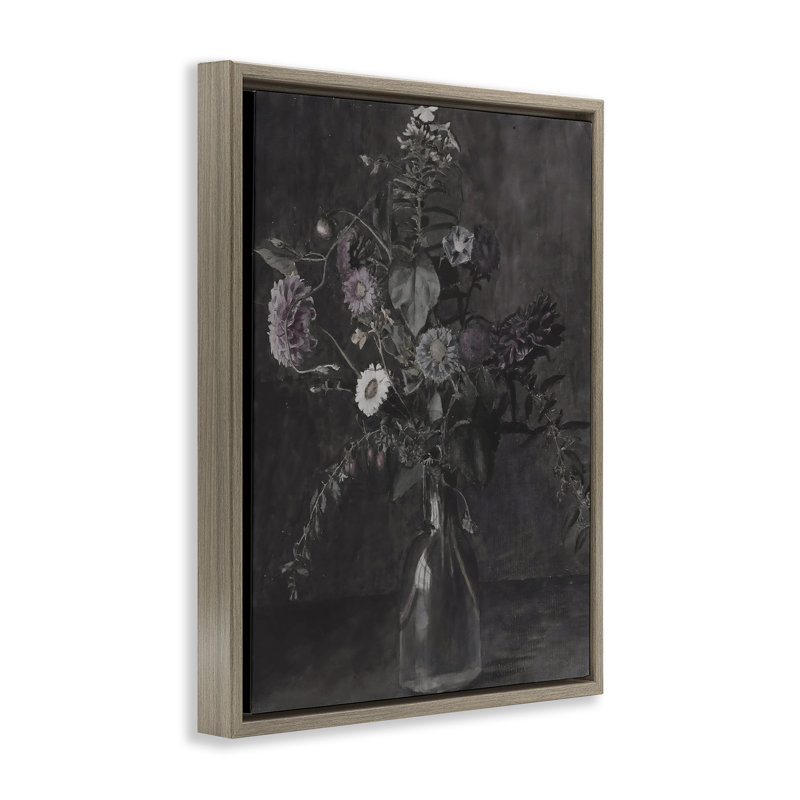 «Murky Wildflower Bouquet Floater», art mural avec lettres et lignes, H 31 po x l 25 po, Cadre flottant orme Montalcino