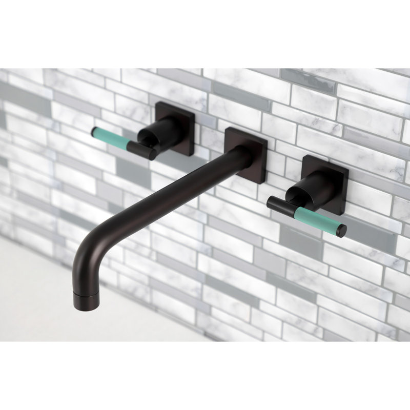 Kingston Brass Manhattan Two-Handle 3-Hole Wall Mount Roman Tub Faucet, Oil Rubbed Bronze, Lever Wrap