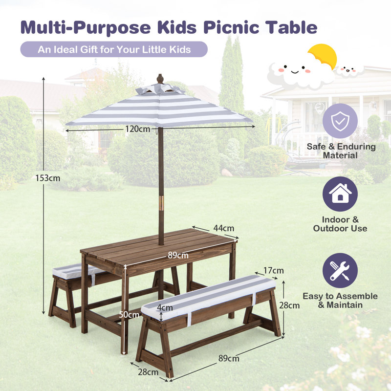 4 - Person Wood Patio Dining Set with Rectangular Table , Cushions Included