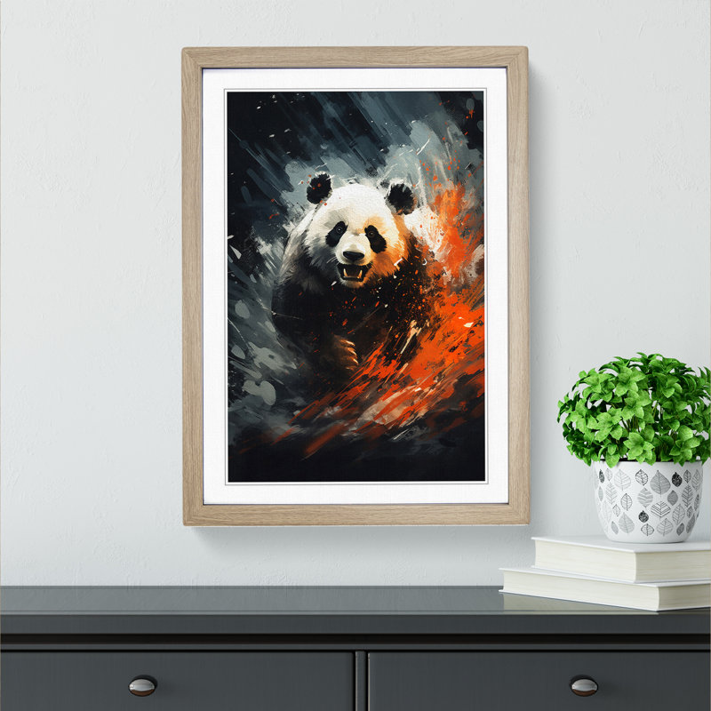 Panda Action No.2 1 Piece Single Picture Frame Wall Art, 64cm H x 46cm W x 2" D, Oak Framed