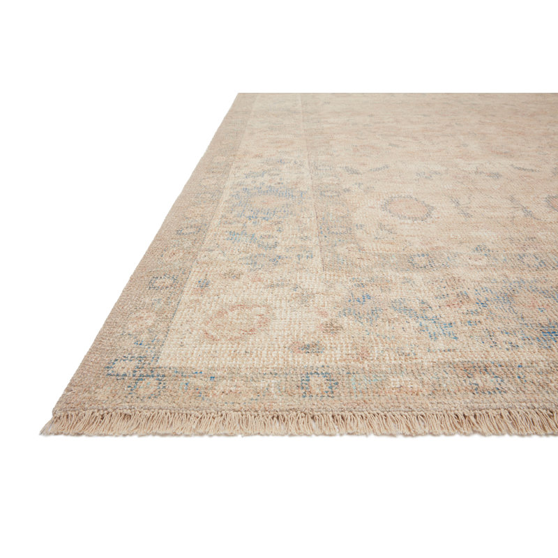 Tapis oriental bleu / naturel tissé à plat à la main Amanda, Rectangle de 5 pi x 7 pi 6 po