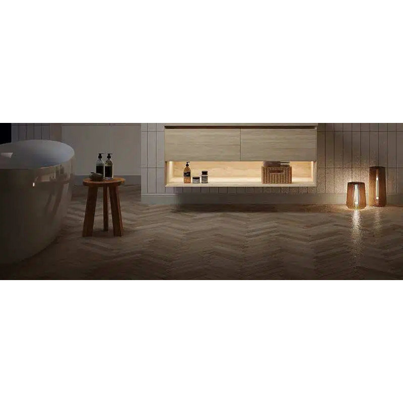 Armoire murale Frigga de 48 po avec deux tiroirs et une tablette ouverte, sans comptoir ni lavabo, sans robinet ni drain, finition texturée en travertin
