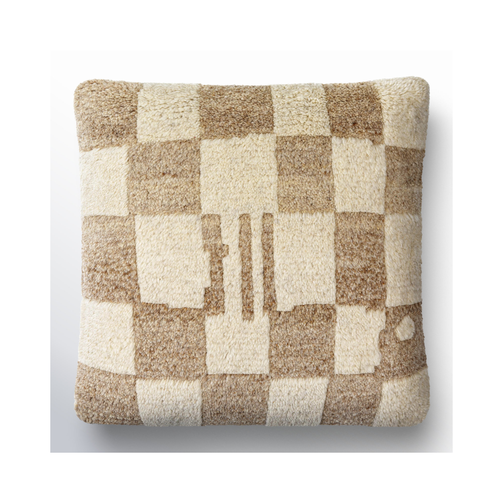 Raven Checkered Wool Throw Pillow, Ivory, 22" x 22", Pillow Cover Only - No Insert