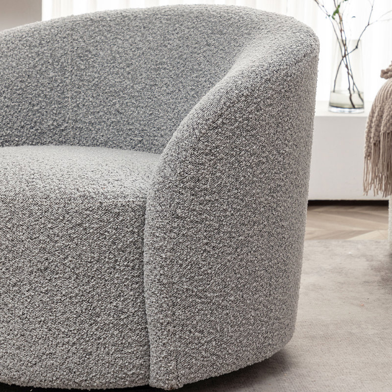 Cleaven 34" Wide Boucle Upholstered Swivel Barrel Chair (Set of 2), Black/White