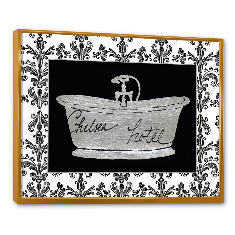 Paris Hotel Bathroom II - Imprimé, H 16 po x l 32 po x p 1 po, Toile avec cadre flottant or