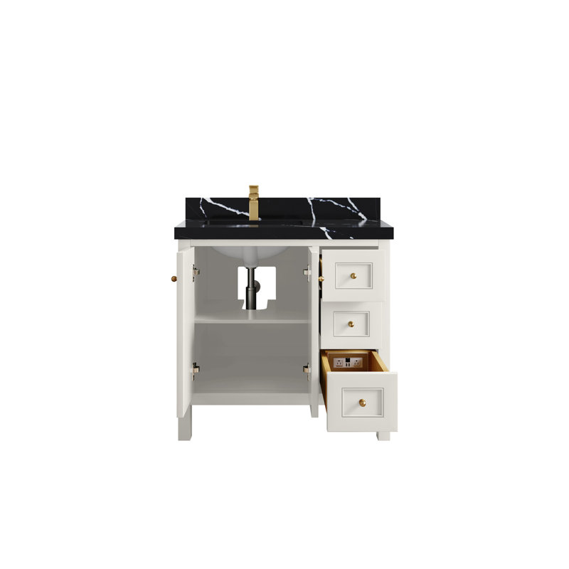 Nashville X P 22 po De salle de bain Quartz, Albâtre, Or brossé, Noir Calacatta
