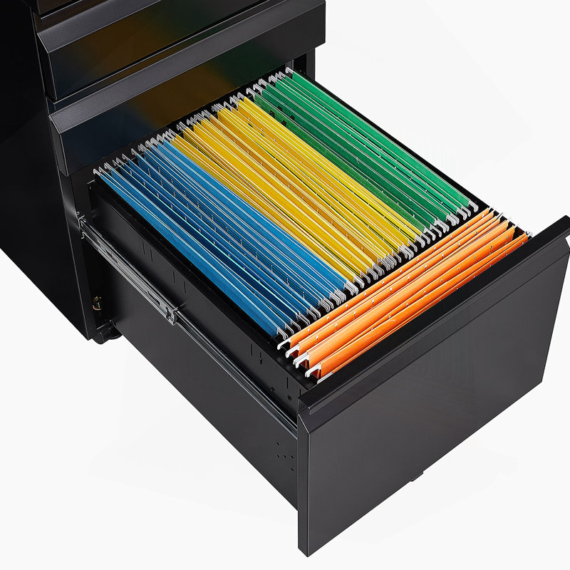 Office Storage Filing Cabinet, 3-Drawer Mobile Filing Cabinet With Lock, Black