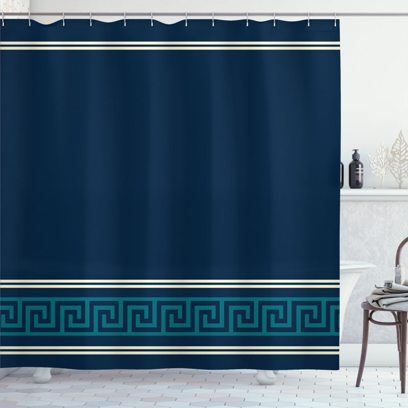 Geometric Shower Curtain with Hooks Included, 84"H x 69"W, White/Blue