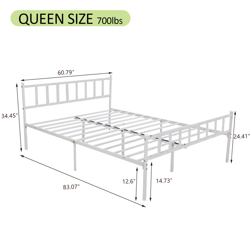 Metal Platform Bed, White, Queen