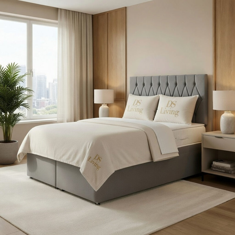 Diamond Divan Bed, Silver, Double