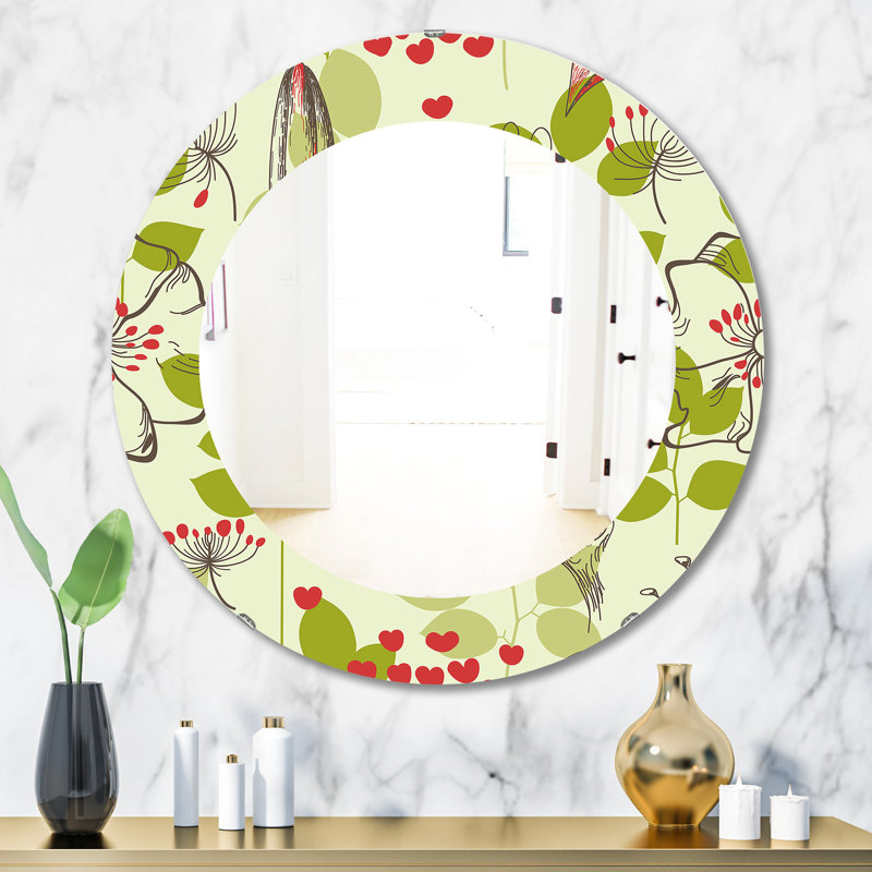 Miroir mural petits oiseaux et lis et petits cœurs, H 23,6 po x l 23,6 po