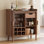 Armoire-bar 31,5 po avec porte coulissante en bois, support de bar Mid-Century avec porte-verres à vin, support à vin, plateau coulissant et tiroir
