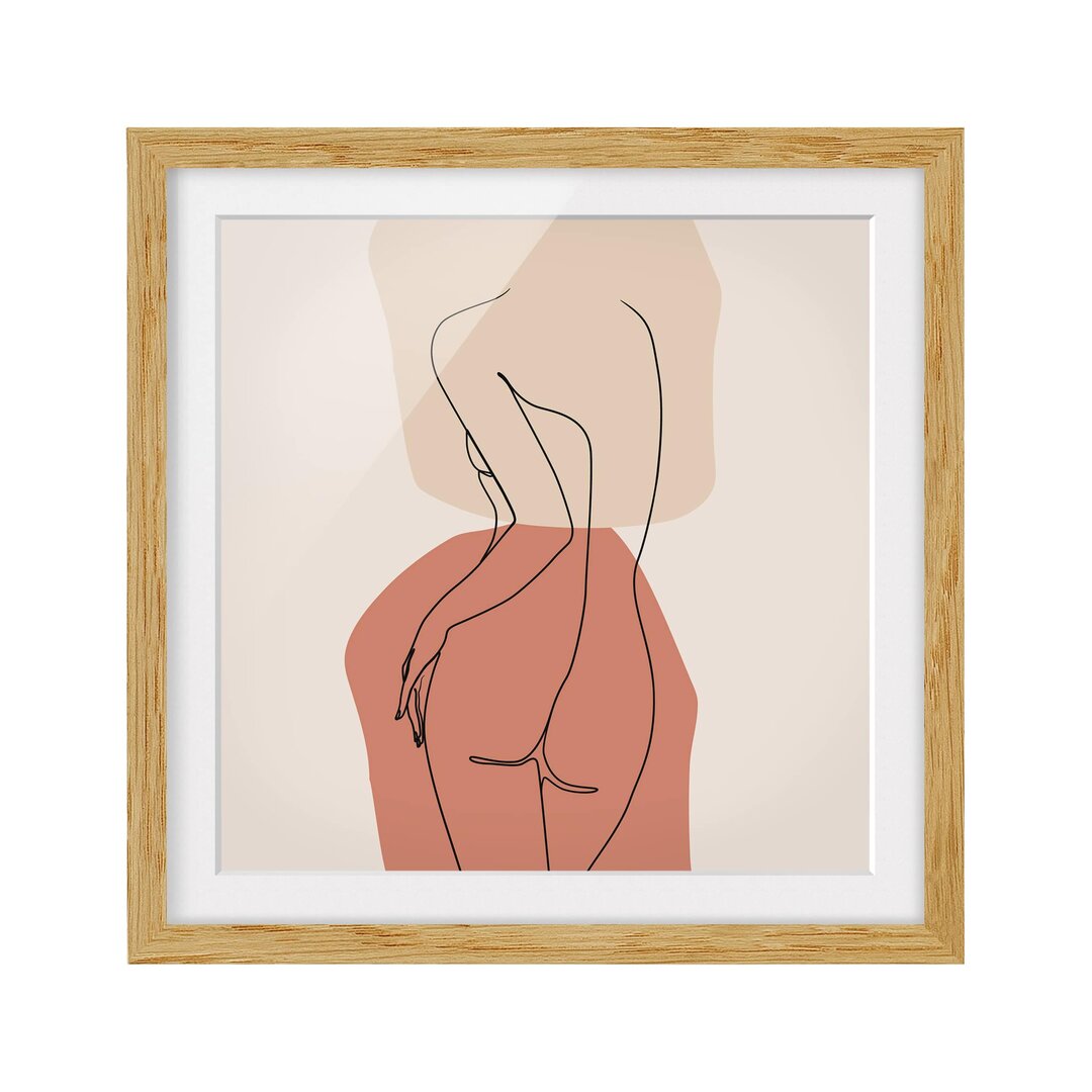 Gerahmtes Poster Line Art Woman Back Brown