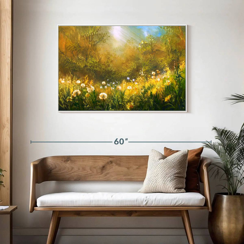 Champ de pissenlits, Cadre flottant blanc, 43 po x 29 po