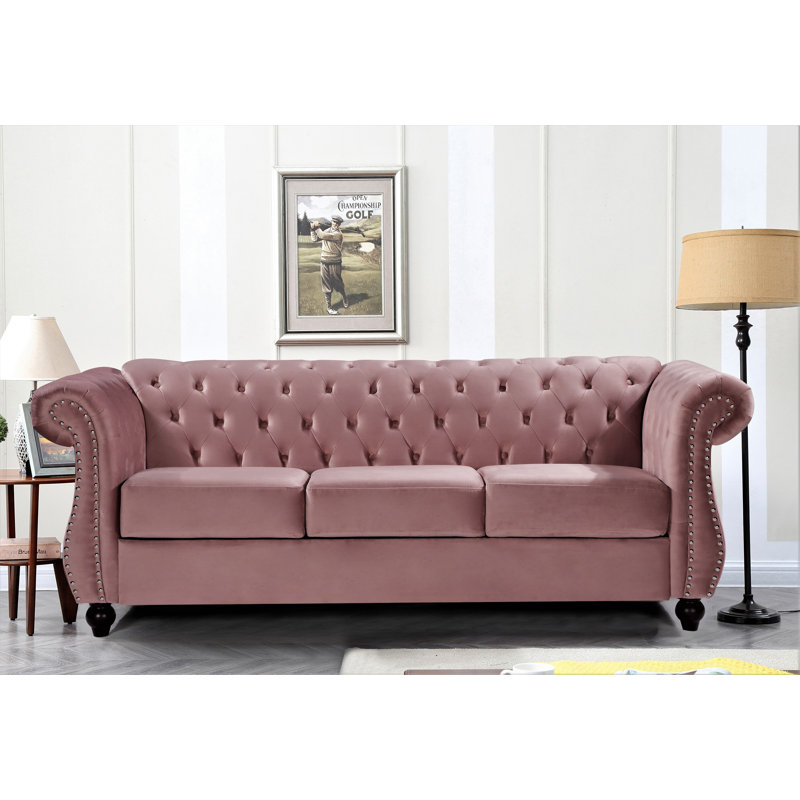 Canapé à accoudoirs arrondis en velours 82,6 po Gosser, Rose