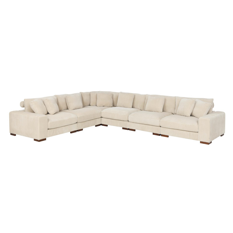Amrith Corduroy L-Shaped Sectional Reversible, Cream Corduroy