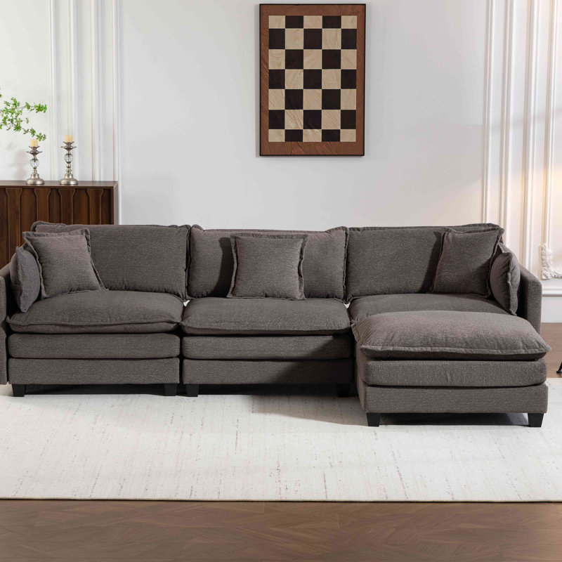 Canapé modulaire moderne à 3 places avec repose-pieds avec coussins de taille, canapé symétrique à 3 places, canapé-lit avec méridienne
