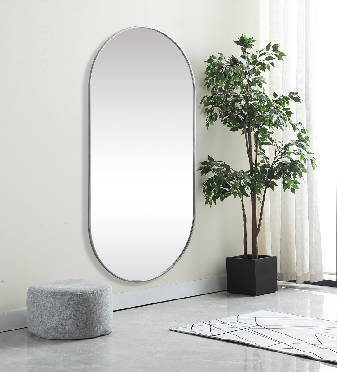 Elington Metal Oval Mirror, 72"  x 36", Silver